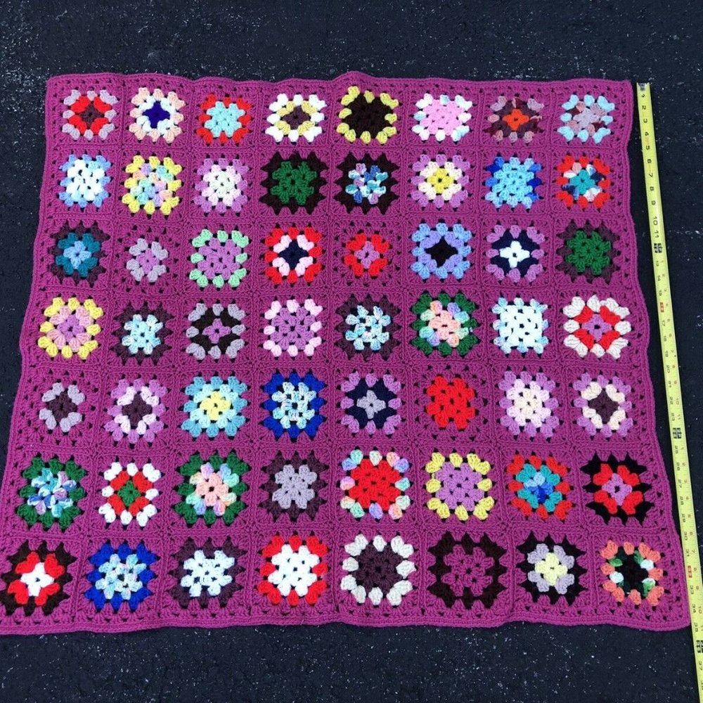 Granny Square Blanket Purple Pink Afgan Sofa Throw